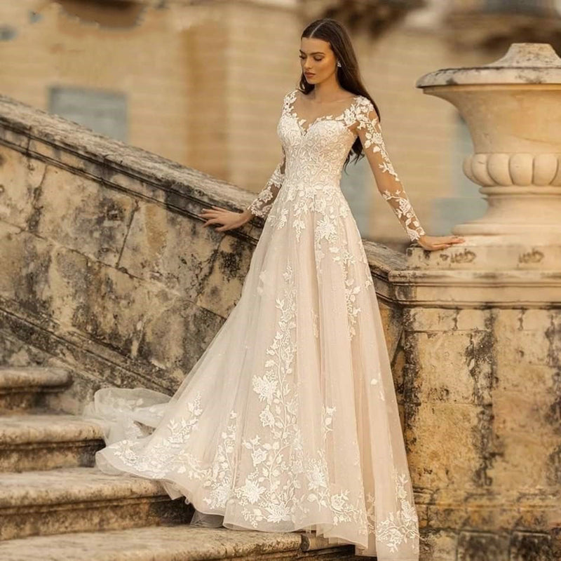 Gina  Long-Sleeve Off The Shoulder Wedding Gown - Amor - Bridal